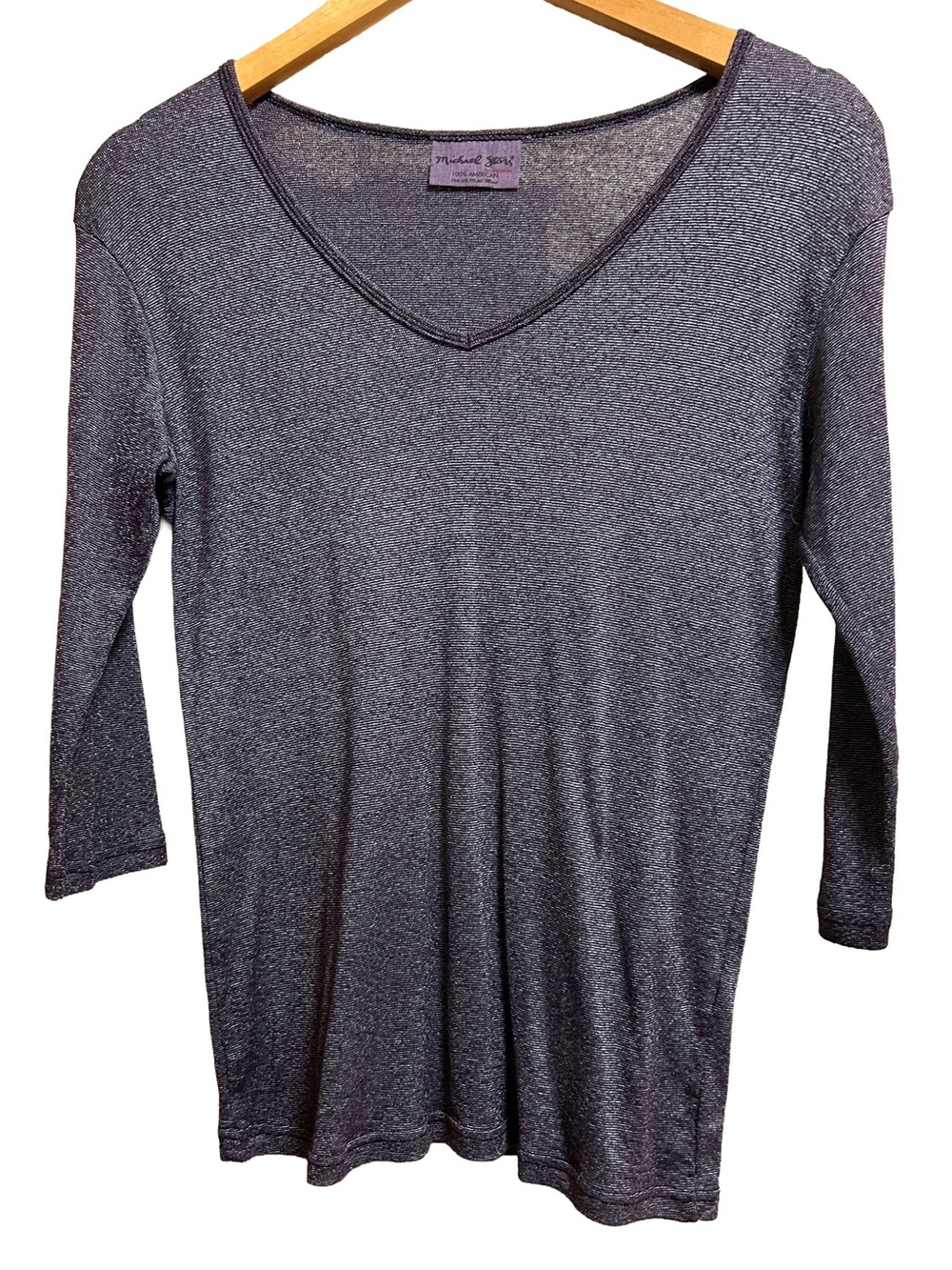 Vintage Michael Stars Y2K Shine V-Neck Top - Blue